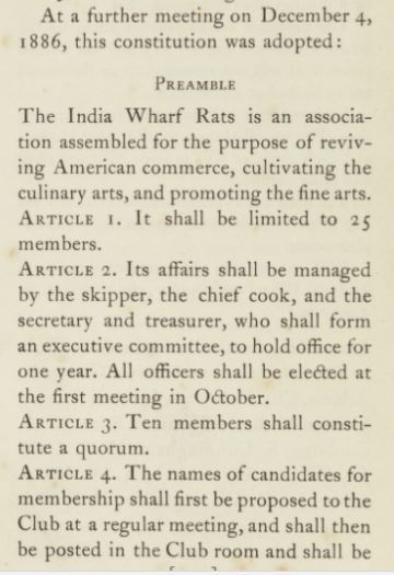Article about the India Wharf Rats, an association assembled for the purpose of reviving American commerce